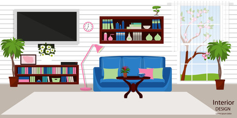 The interior of the living room. Vector illustration. Flat style.