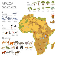 Flat Africa flora and fauna map constructor elements. Animals, b © a7880ss