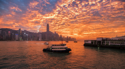 Hongkong Victoria Harbor to see the sunset fire cloud