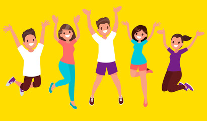 The joy of life. Happy people jump. Vector illustration in a flat