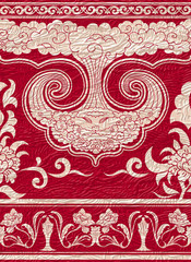 Set of seamless borders on red textured background. Styling Chinese painting. It can be used as the repeating pattern.