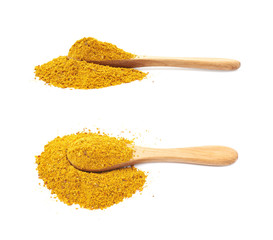 Pile of powdered curry spice isolated
