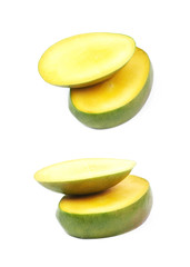 Sliced and cut mango fruit isolated