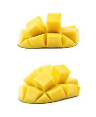 Sliced and cut mango fruit isolated