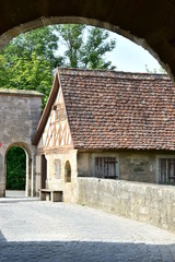 View in the historical town of Rothenburg on the Tauber, Bavaria, region Middle Franconia, Germany