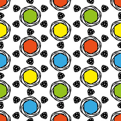 Colorful geometric abstract circles seamless pattern on white ba