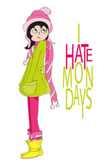 Angry girl in pink hat.