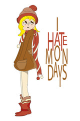 Angry girl in brown hat.