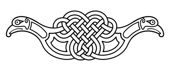 Celtic zoomorphic national figure. Isolated ornament with two birds.