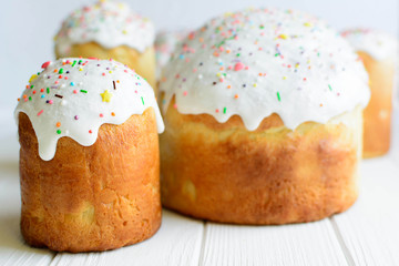 Traditional Easter cake kulich on white background
