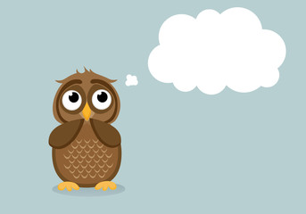 Cute owlet dreams of the present. Owl thought. Greeting card with empty space for your text or advertisement. Vector illustration. Thought Bubbles