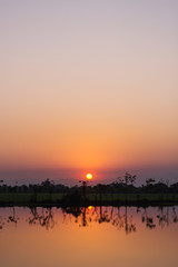 beautiful sunset over the river get behind the horizon