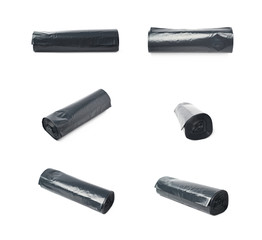 Black trash bag roll isolated