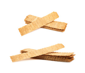 Pile of crispy bread chips isolated