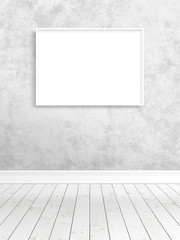 Modern bright interior with empty frame . 3D rendering