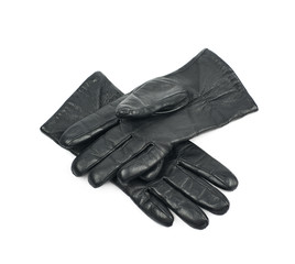 Pair of black leather gloves isolated