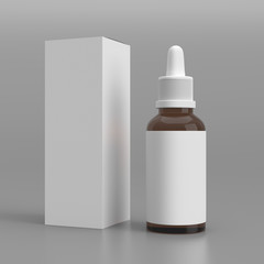 Dropper bottle with a box, 3D rendering