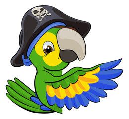 Fototapeta premium Cartoon Parrot in Pirate Hat