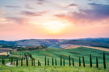 Fototapeta na wymiar Tuscany, landscape and rolling hills at sunset