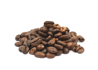 Pile of roasted coffee beans isolated