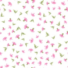 Elegant flowers fabric with seampless pattern. Spring flowers pattern over white background. Vector illustration.