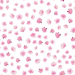 Elegant flowers fabric with seampless pattern. Spring flowers pattern over white background. Vector illustration.