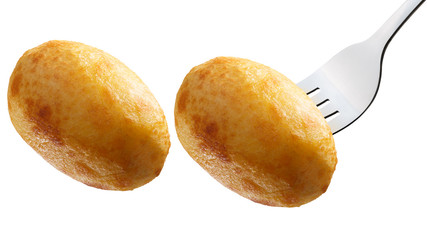 Fried potato on fork, paths
