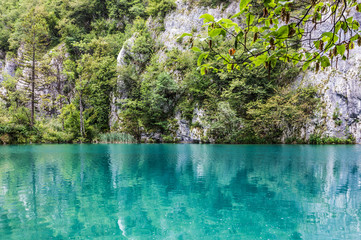 Plitvice lake water, Croatia natural travel background, national