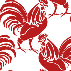 Pattern with colorful rooster. Holiday print. Seamless vector New Year texture.   