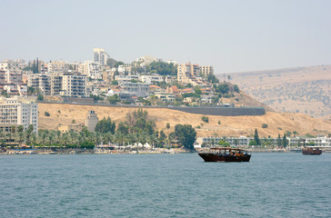 Tiberias, a town on the slopes of the mountain near the Lake Kinneret