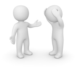 Two 3d men speaking. 3d render.