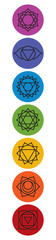 Set of seven chakra symbols. Yoga, meditation. Vector