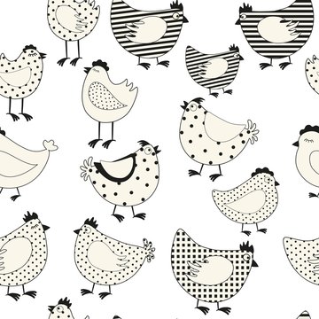 Seamless pattern with chicken cartoon