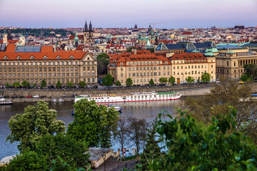 Naklejka na ściany i meble Prague architecture and Vltava river, Czech Republic.