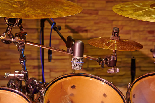 microphone for drum on wall background