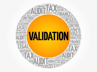 VALIDATION word cloud collage, business concept background