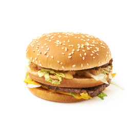 Meat and cheese burger isolated