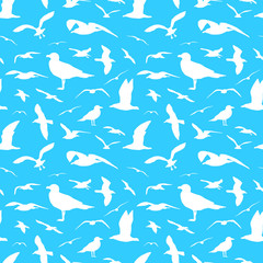 Seagull silhouette seamless pattern vector background