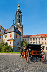 Horse carriage in front of Weimar castle, Thuringia, Germany