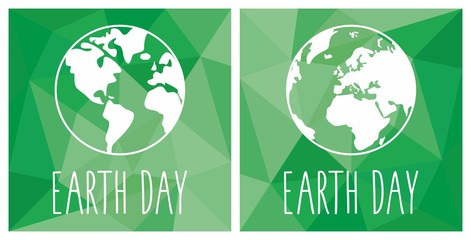 Earth day flat vector icon set with green planet