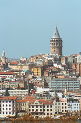 Fototapeta na wymiar Beyoglu district historic architecture and Galata tower, Istanbul, Turkey