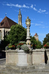 View in the historical town of Rothenburg on the Tauber, Bavaria, region Middle Franconia, Germany