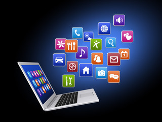 ノートパソコンとアイコン