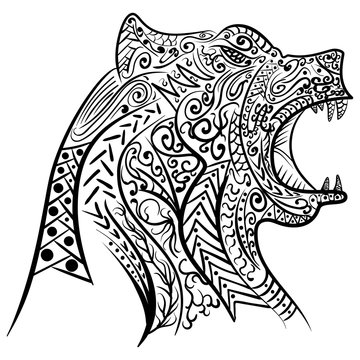 Zentangle stylized doodle vector of bear head.