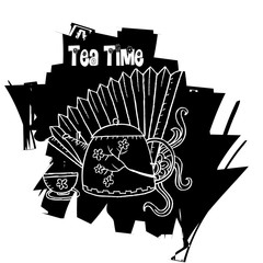 Tea time lettering with teapot and cup.