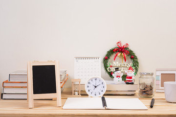 Work table with christmas wreath