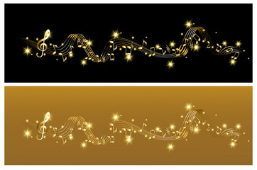 Abstract musical background with gold notes