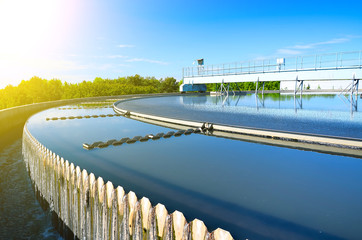 Modern urban wastewater treatment plant. - obrazy, fototapety, plakaty