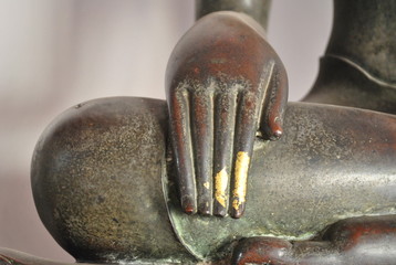 Hand Of Buddha Brass Statue Wat Phra Sri Bangkok Temple Thailand