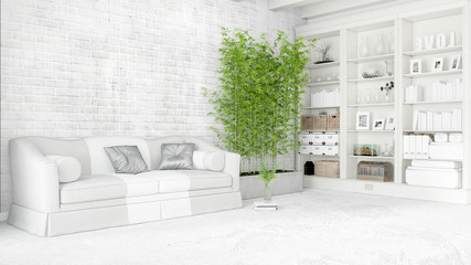 Modern bright interior . 3D rendering